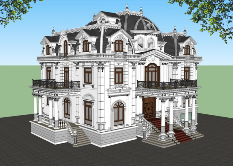 BIỆT THỰ TÂN CỔ ĐIỂN 4 TẦNG 23,4x19,7m (Hạng mục kiến trúc thi công)